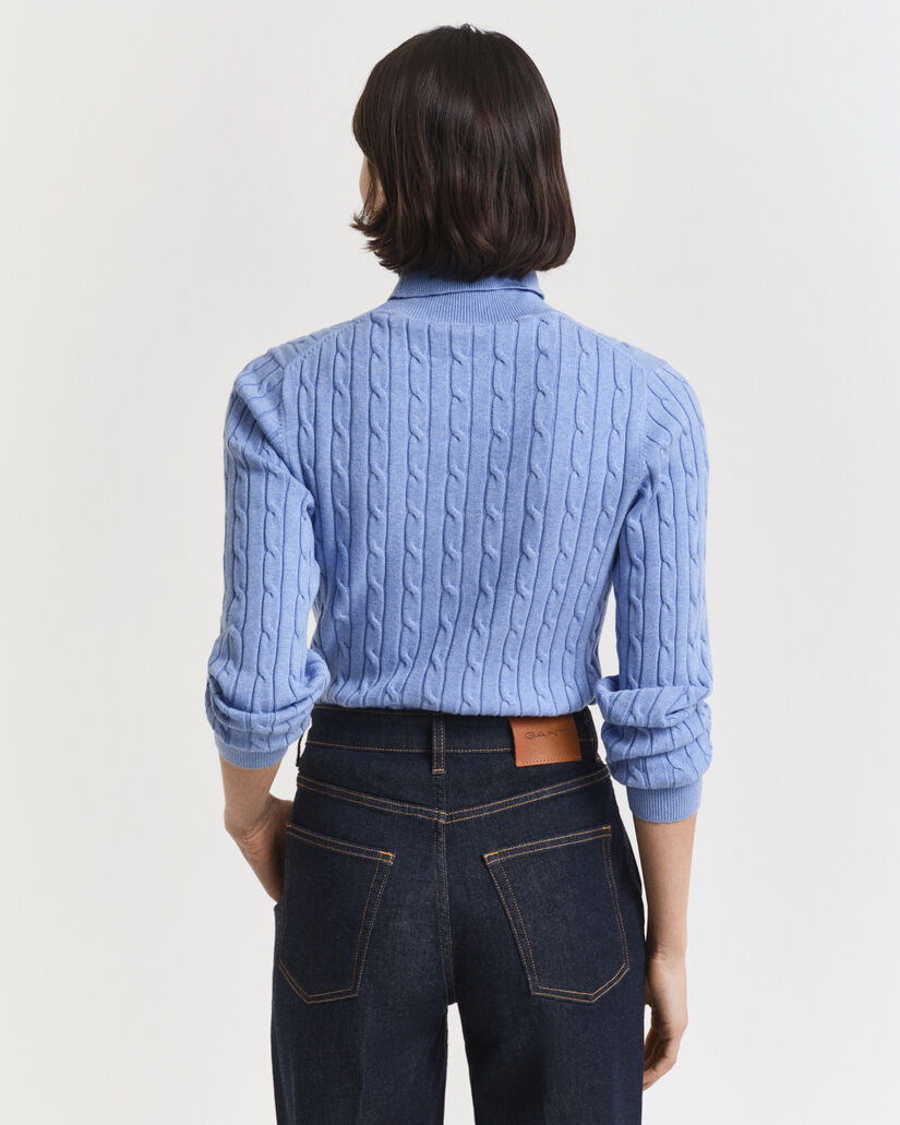 Pull col roulé en maille de coton stretch à torsades