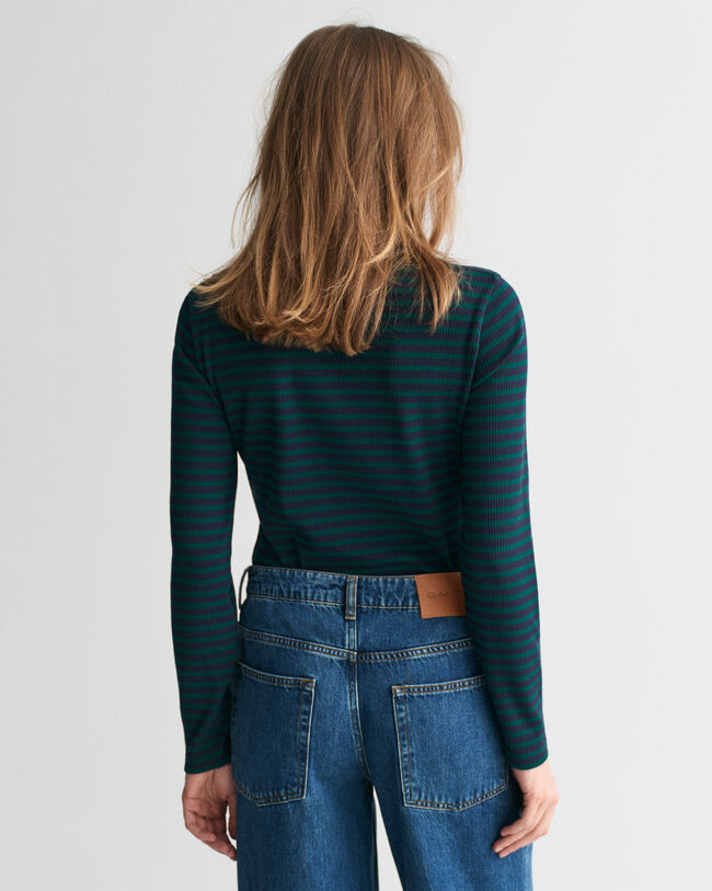 Haut col roulé côtelé à rayures et manches longues