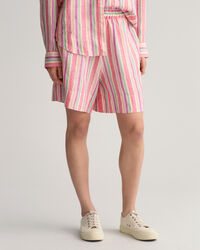 Short en lin à rayures multicolores Pull-On