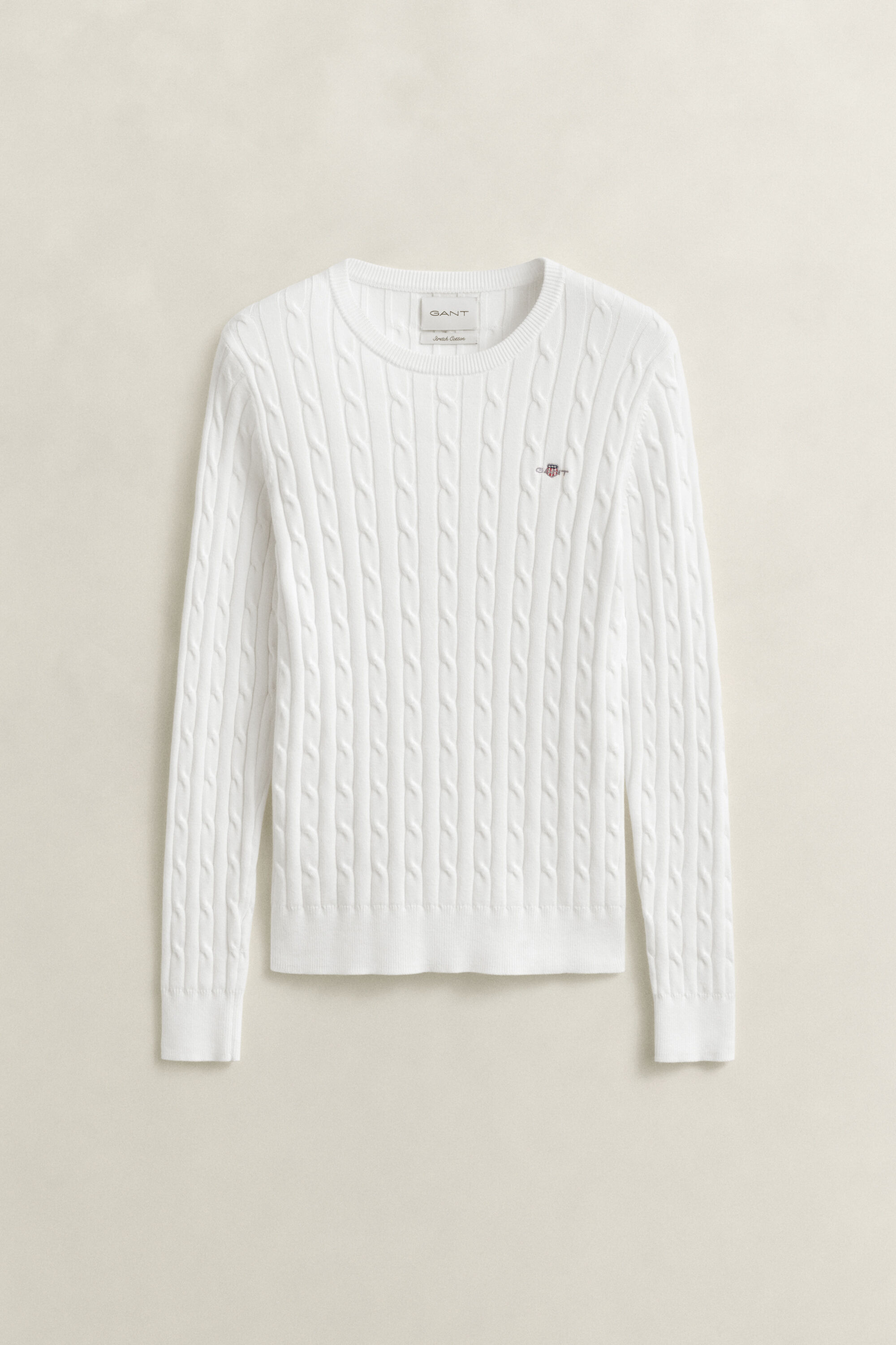 Pull col rond en maille de coton stretch à torsades