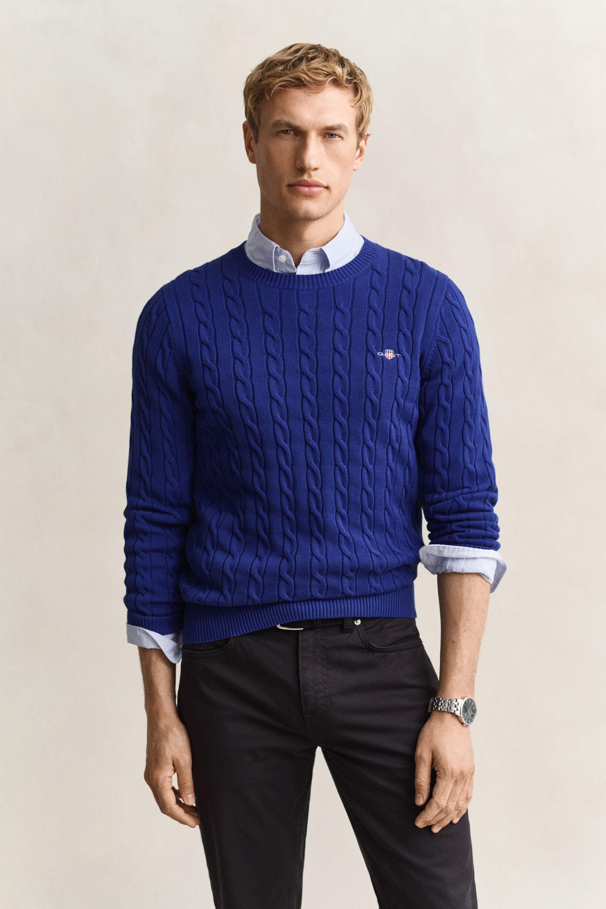Pull col rond en maille de coton torsadée