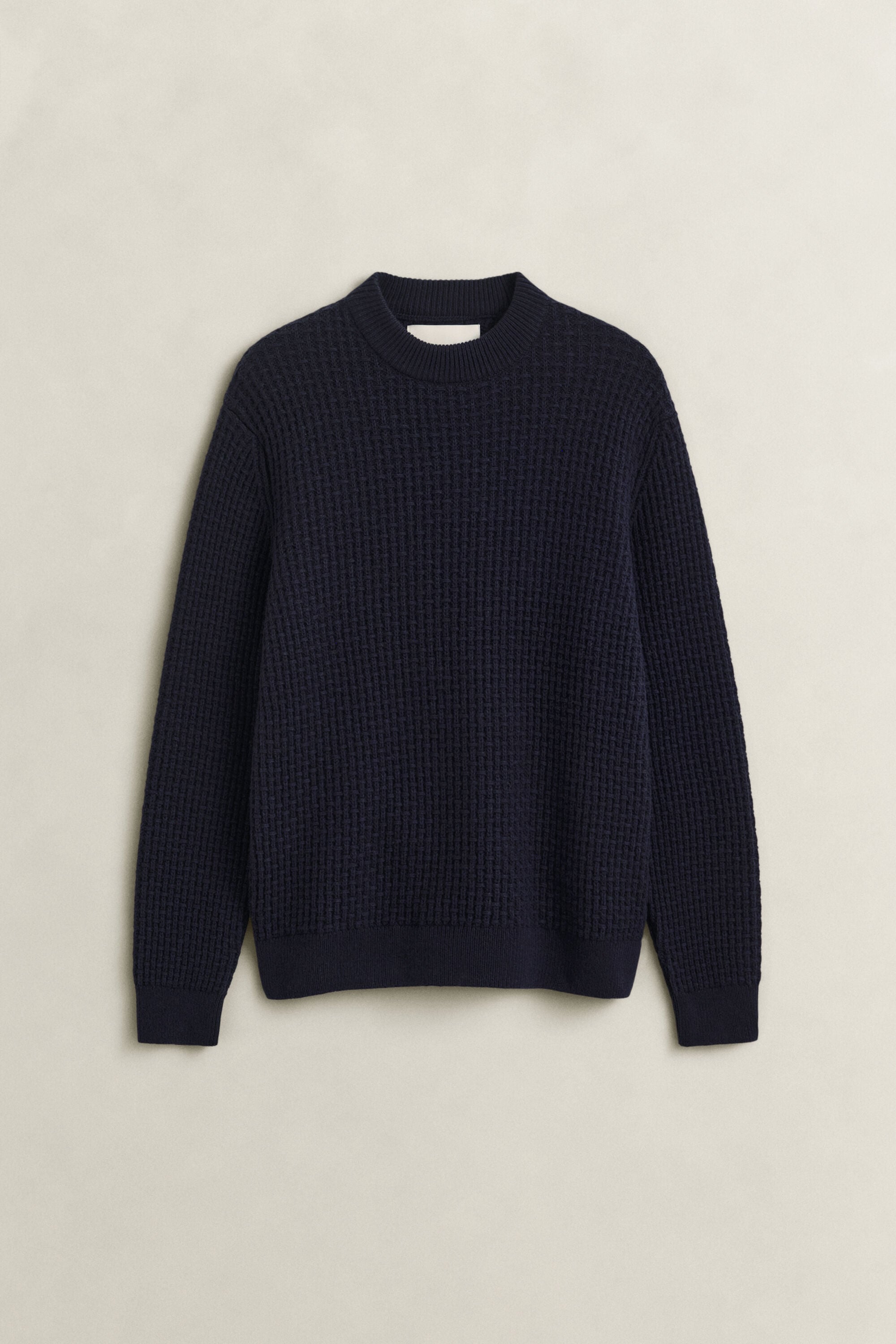 Pull texturé à col cheminée en laine et coton