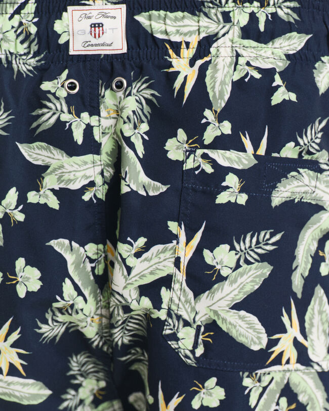 Short de bain &agrave; imprim&eacute; feuilles tropicales