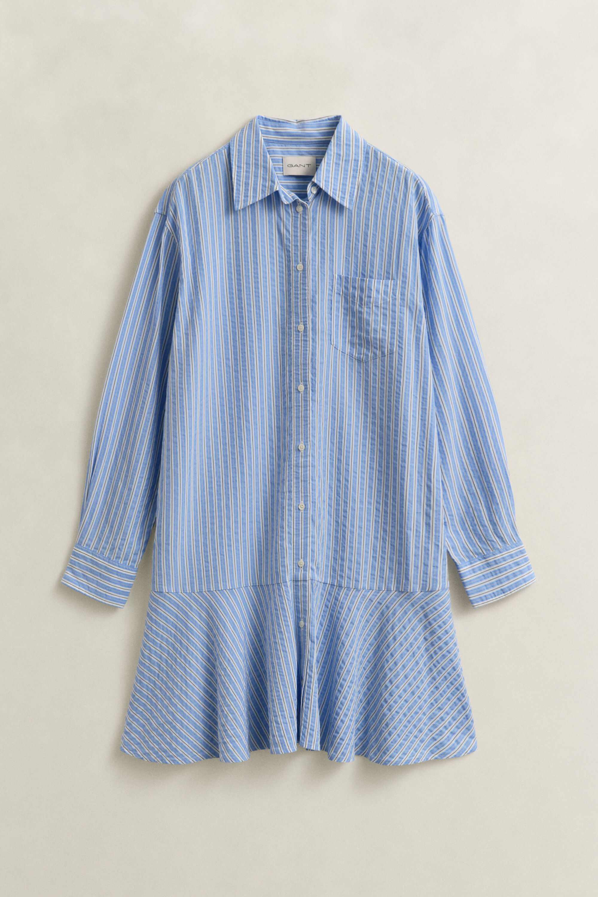 Robe chemise en seersucker à rayures