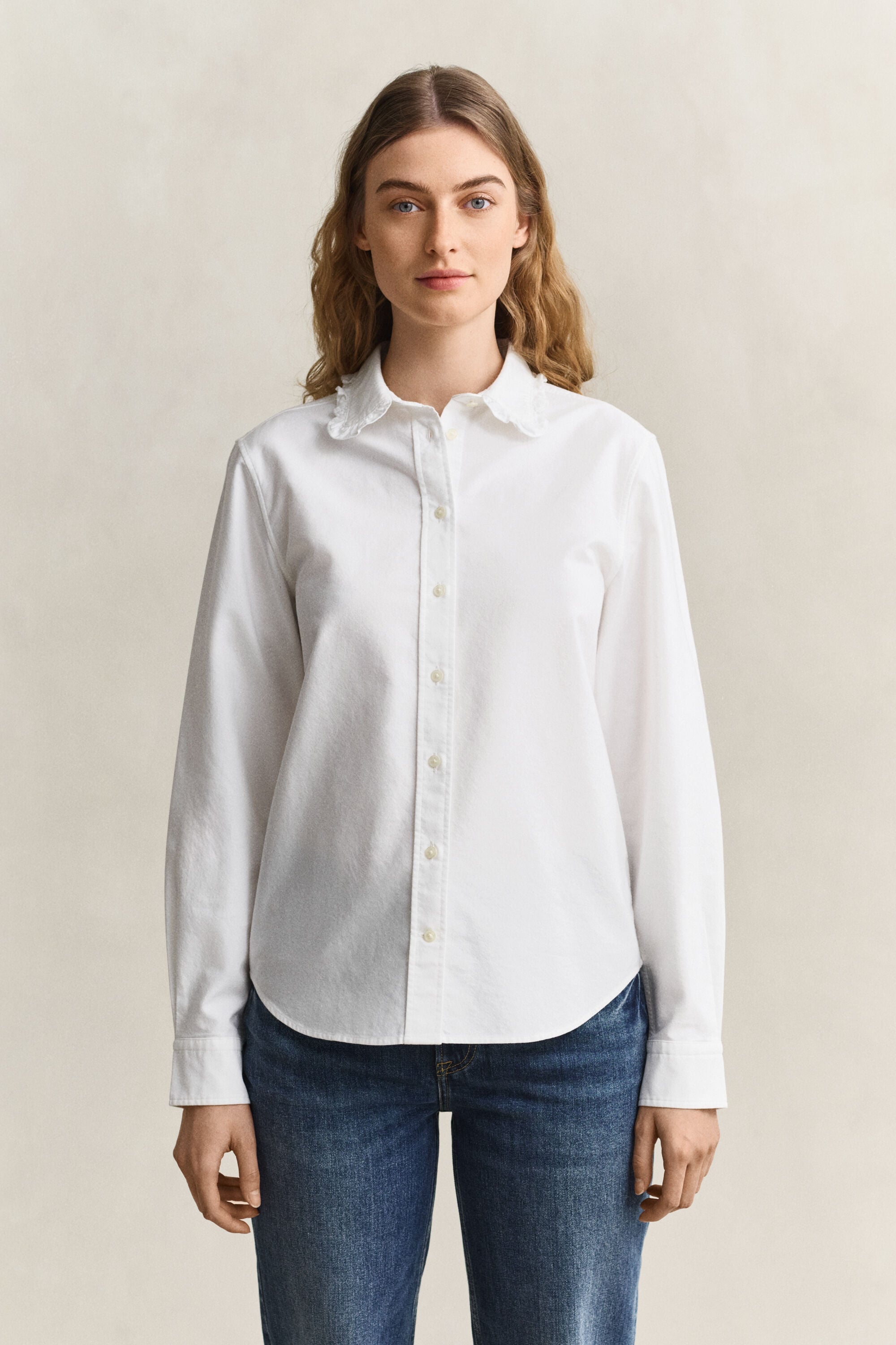 Chemise en coton Oxford classique à volants