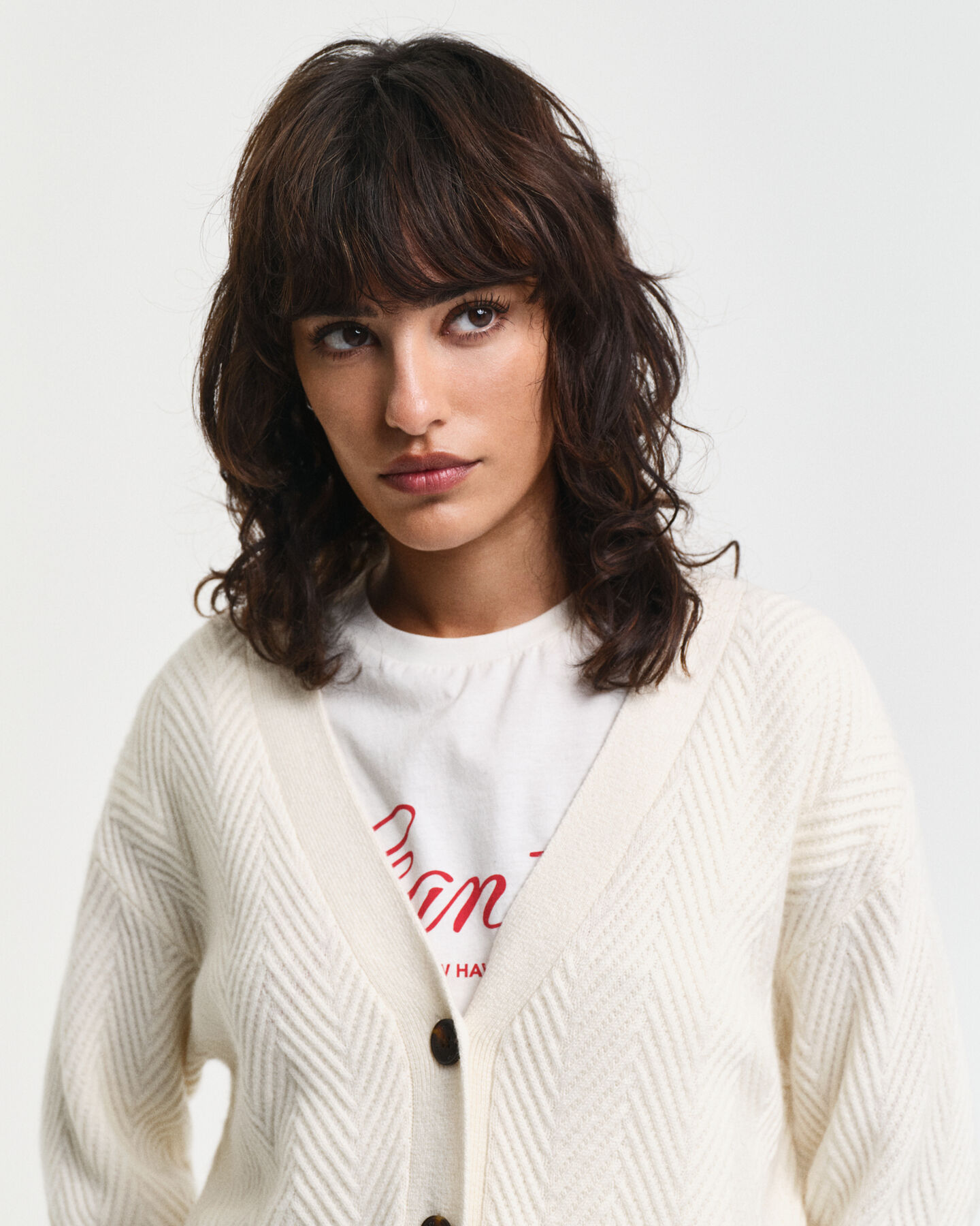 Cardigan col V &agrave; chevrons