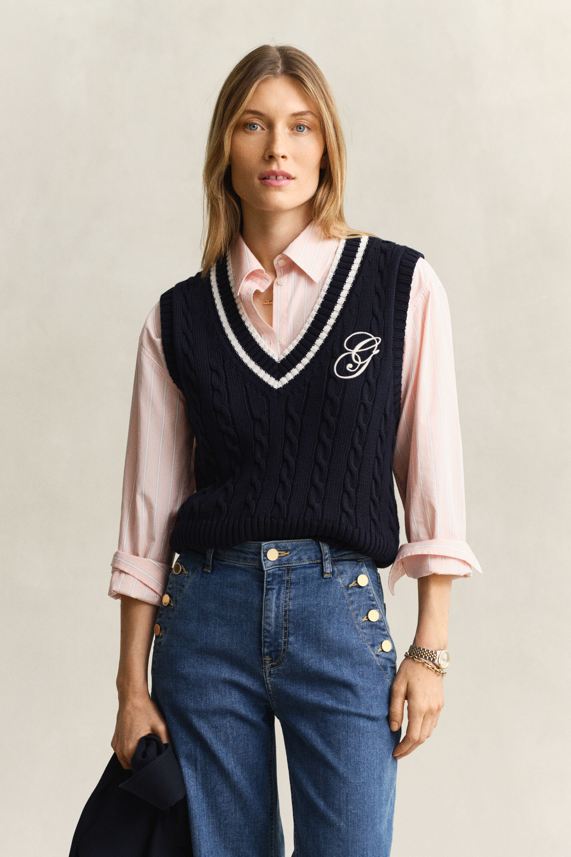 Pull sans manches en maille torsadée de coton