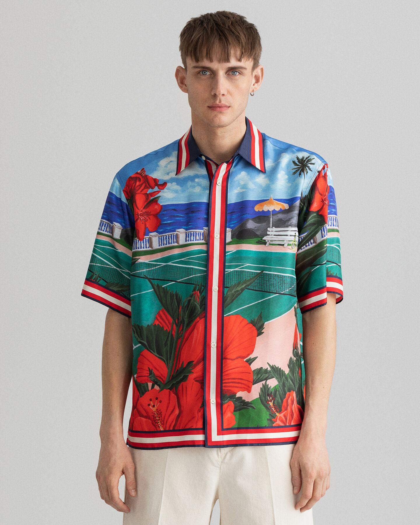 Regular Fit Scenery hemd met korte mouwen van zijde