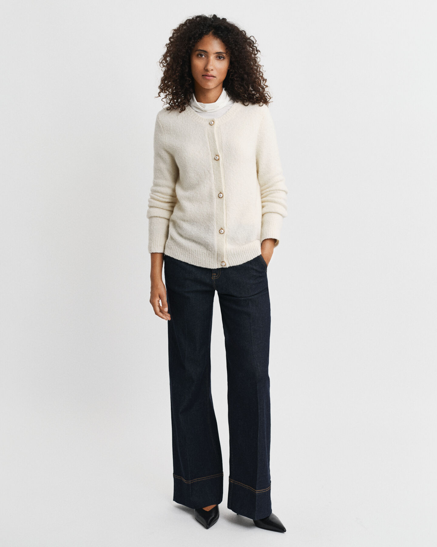 Bouclé vest met ronde hals