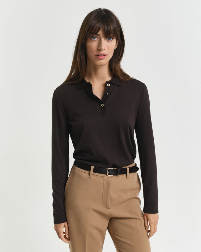 Polo boutonné sans coutures à manches longues