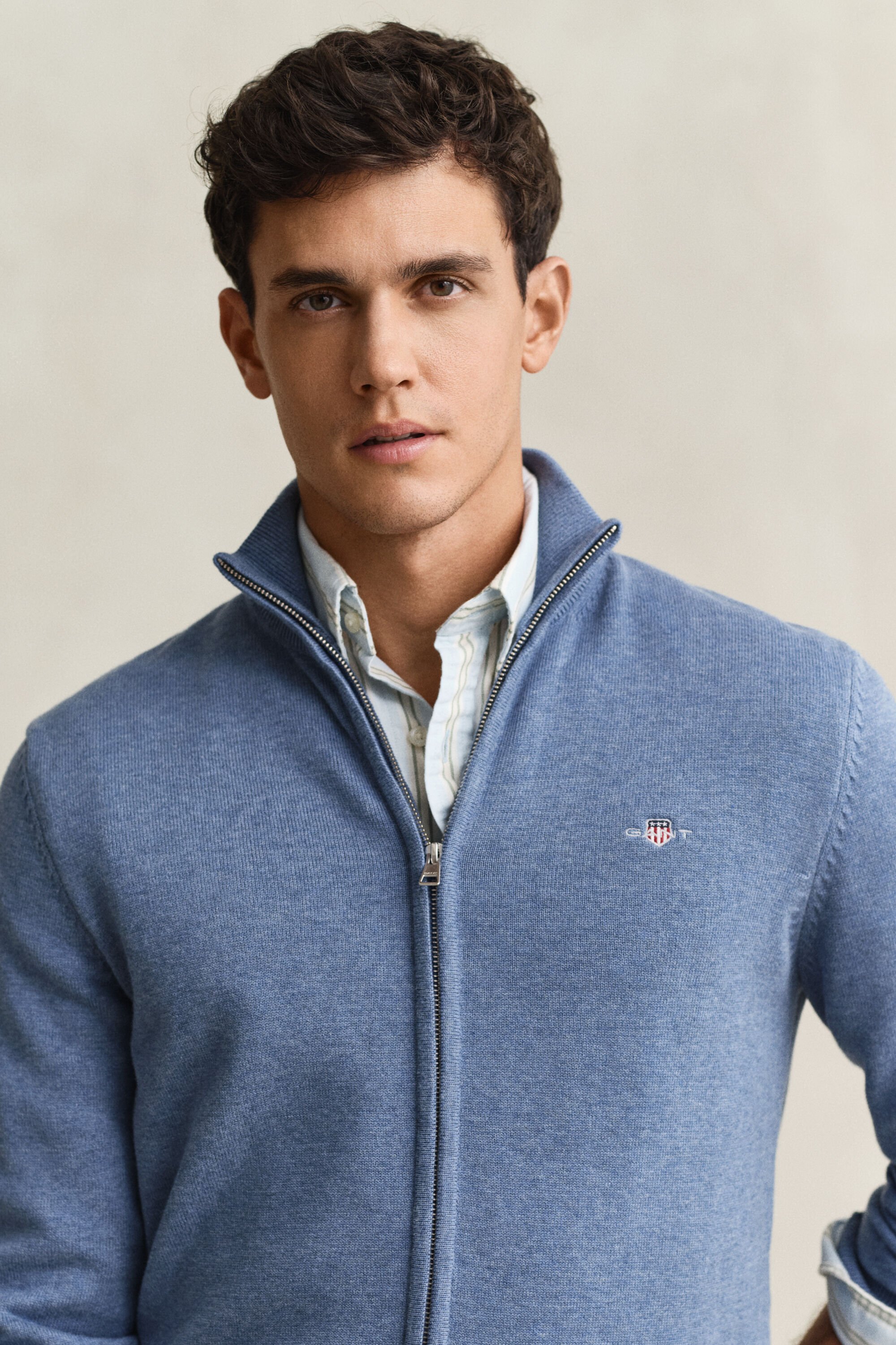 Cardigan zippé en coton décontracté