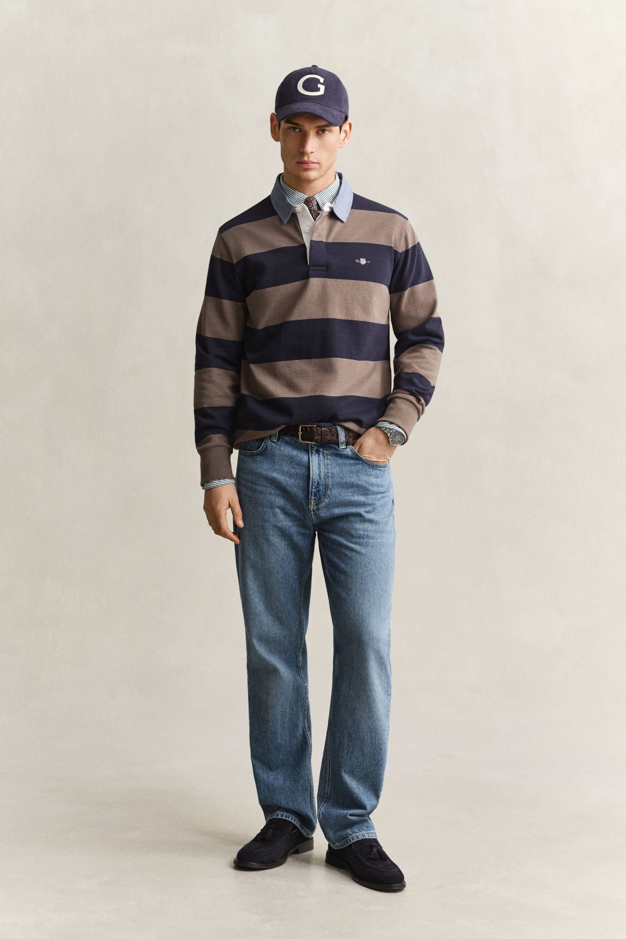 Heavy Rugger à rayures avec col en chambray