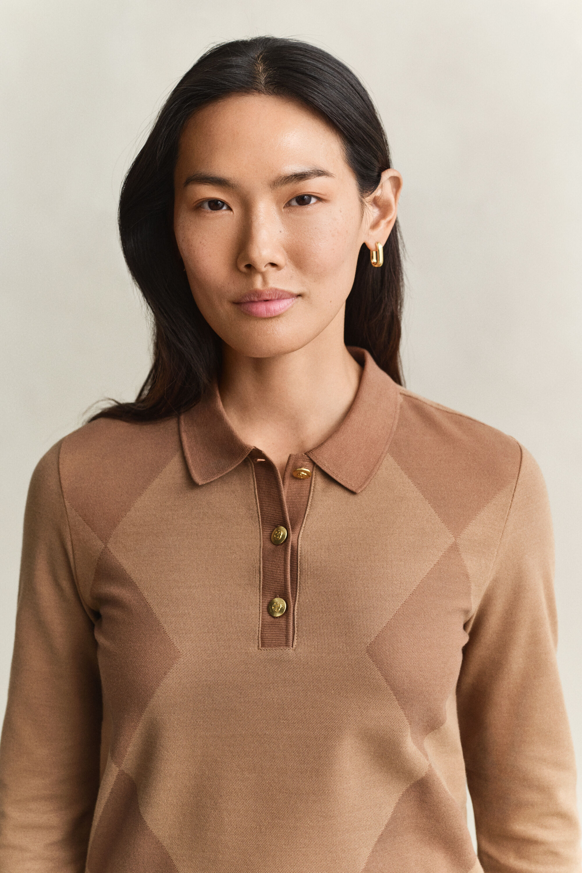 Argyle poloshirt met lange mouwen