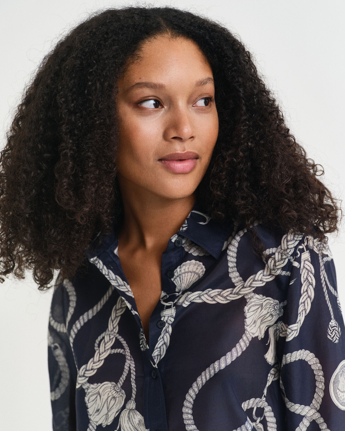 Chemise coupe regular en coton et soie à imprimé nautique