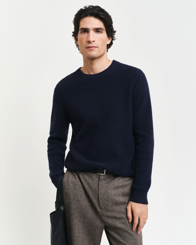 Pull ras du cou en laine mélangée texturée