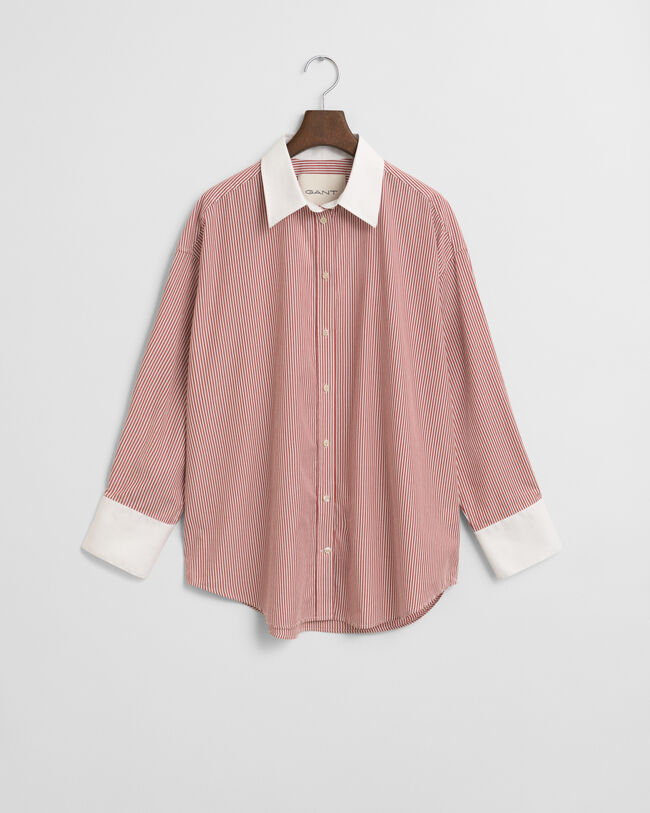Chemise ultra-ample à rayures avec col contrastant