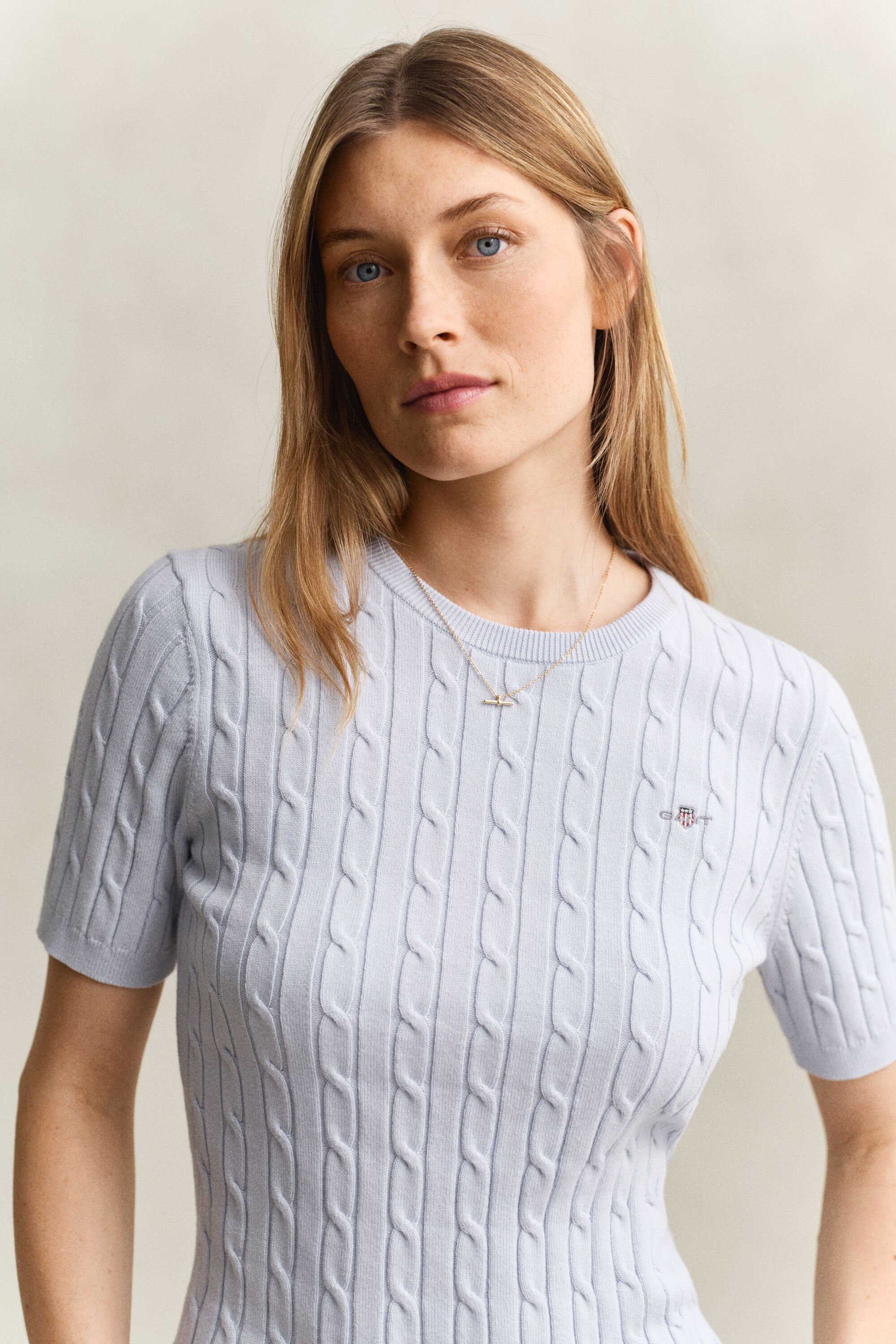 Gebreide kabeltrui met korte mouwen