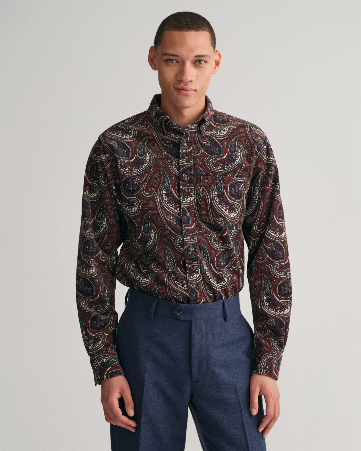 Regular Fit corduroy hemd met paisleyprint