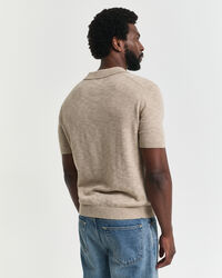 Pull polo en lin mélangé à manches courtes