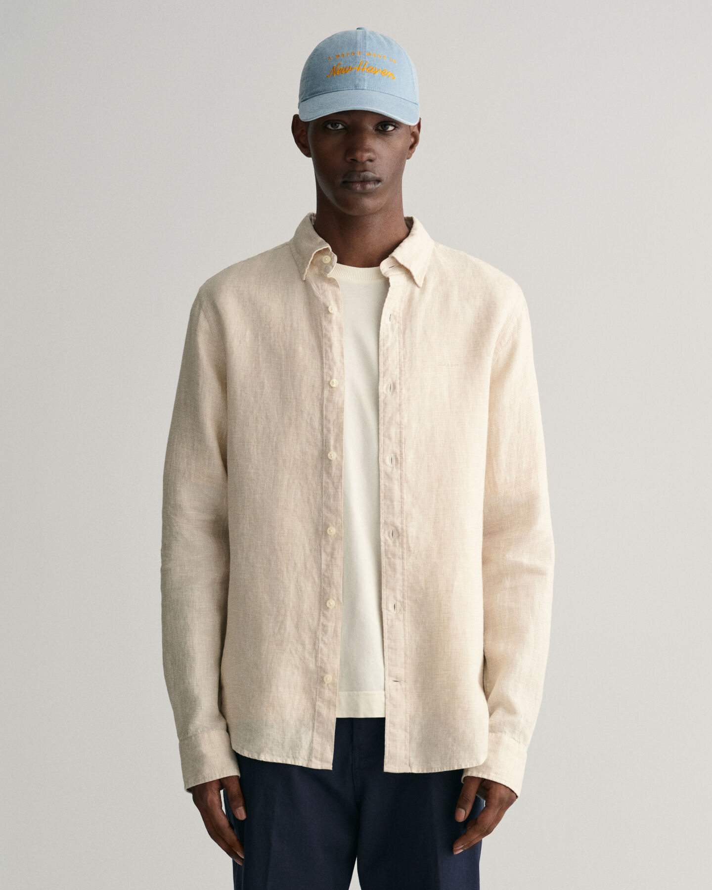 Slim Fit linnen hemd met pied-de-poule