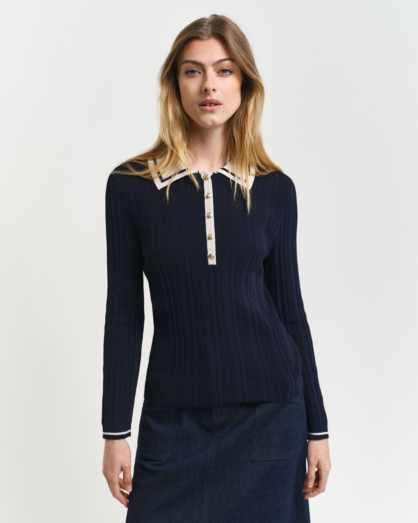 Polosweater met contrasterende rib