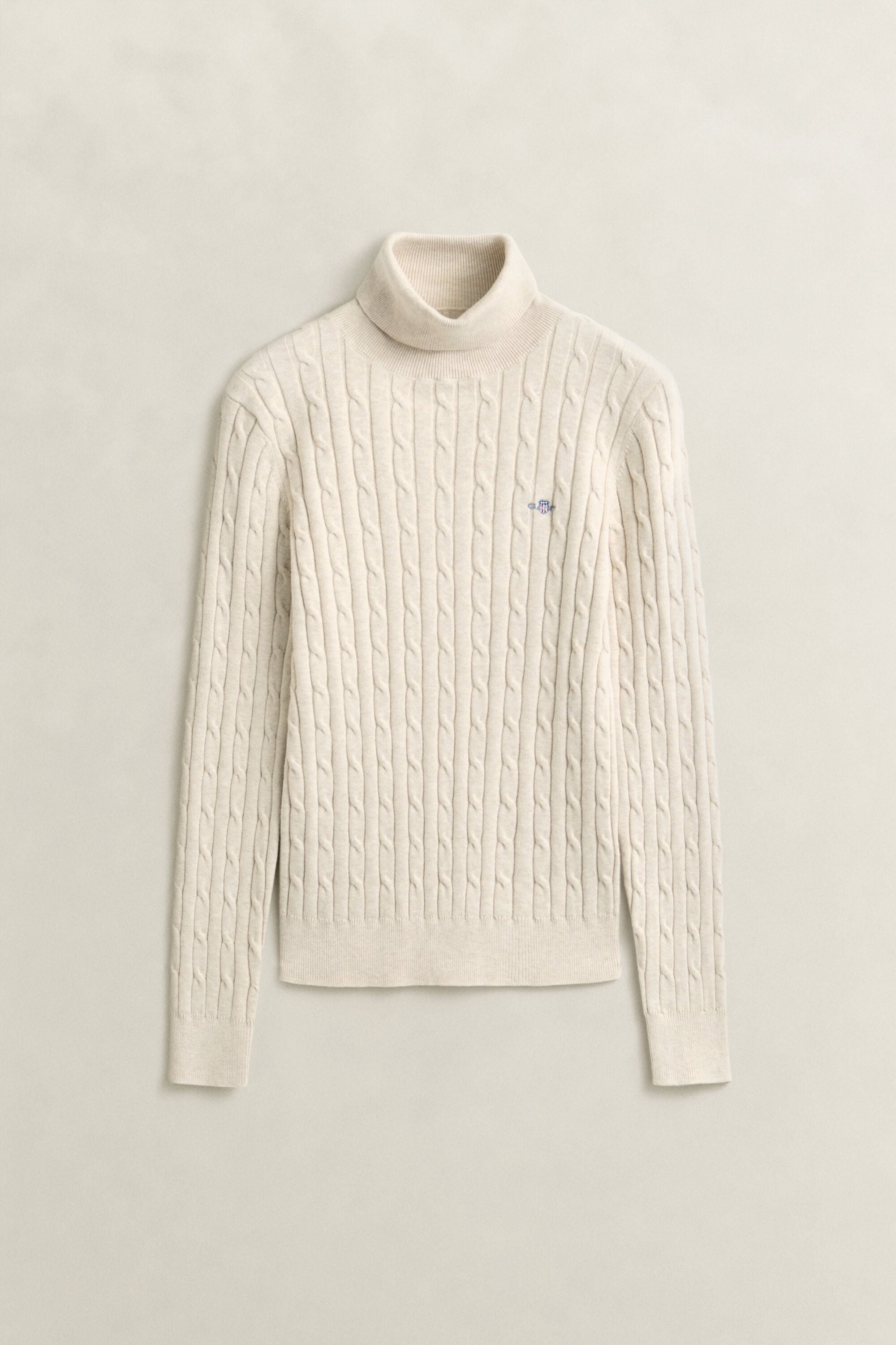 Pull col roulé en maille de coton stretch à torsades