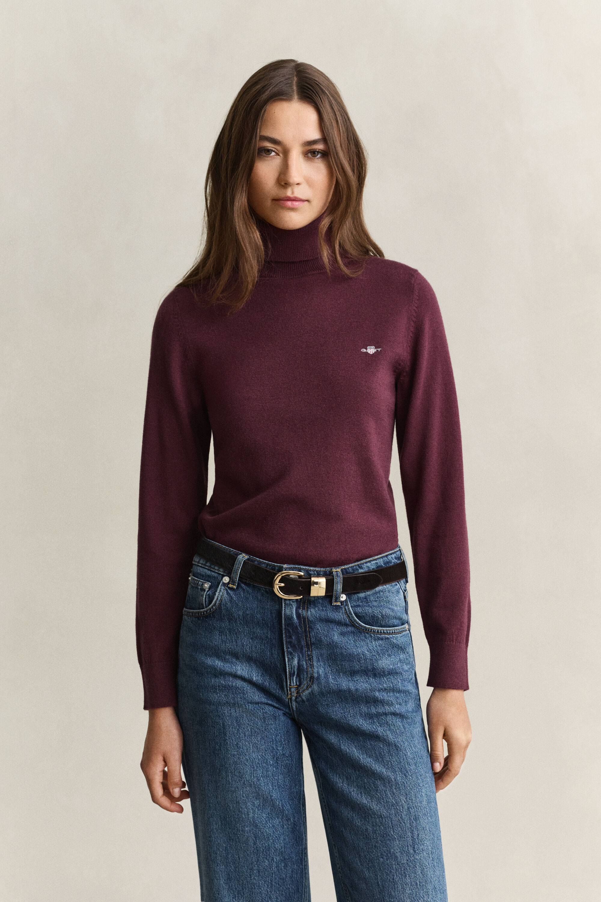 Pull col roulé en laine et coton