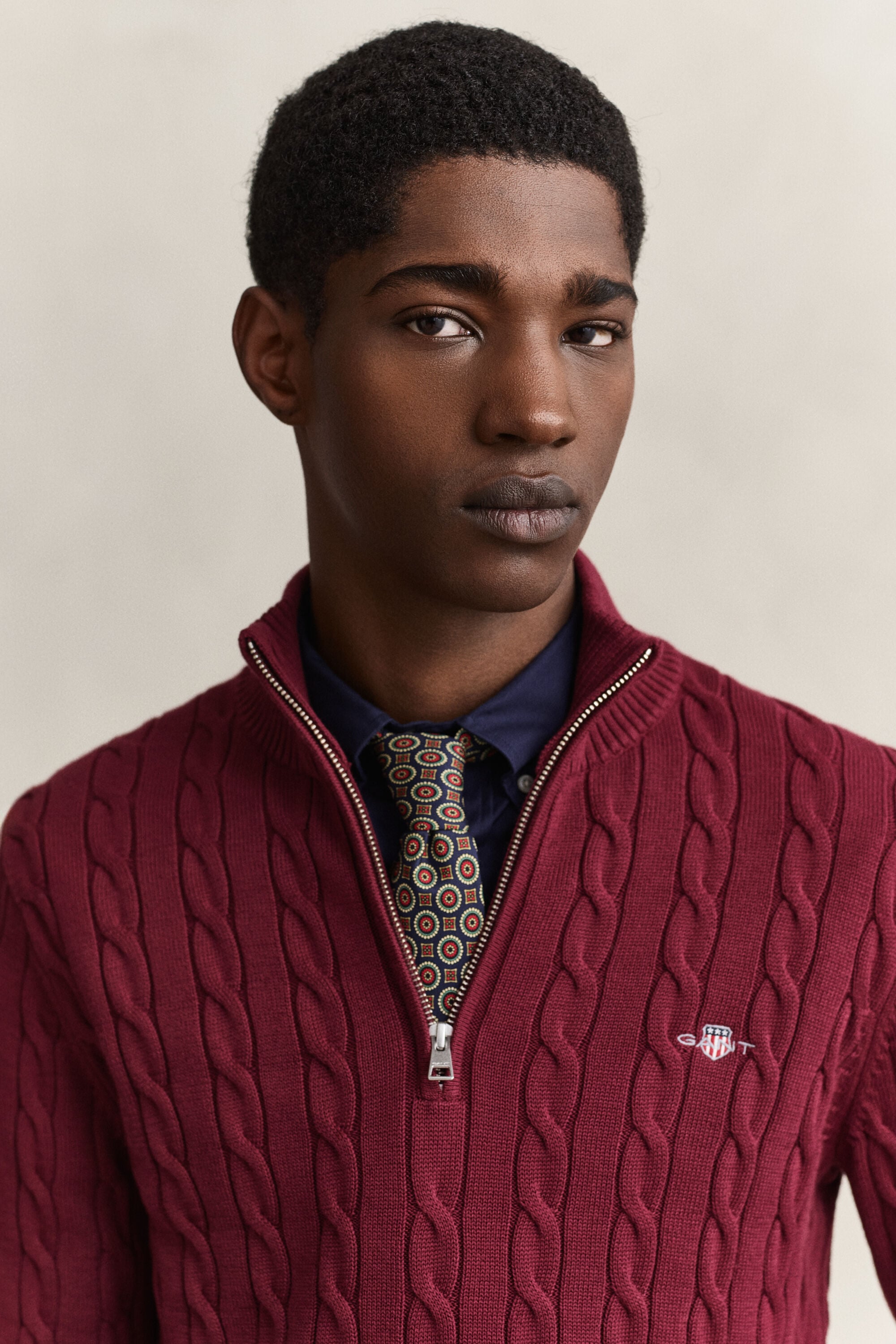Pull à demi-zip en maille de coton torsadée