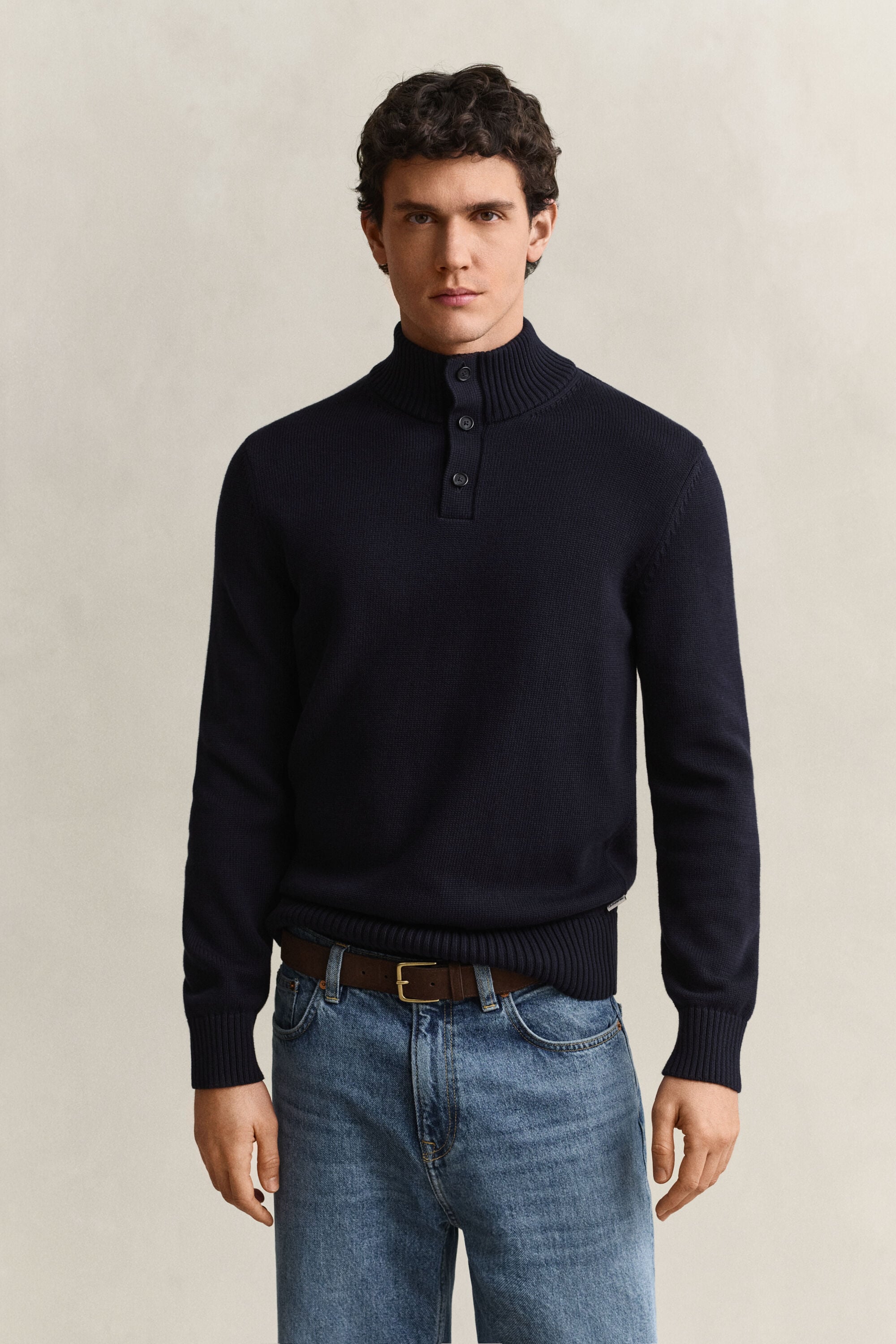 Pull à col boutonné en coton Supima