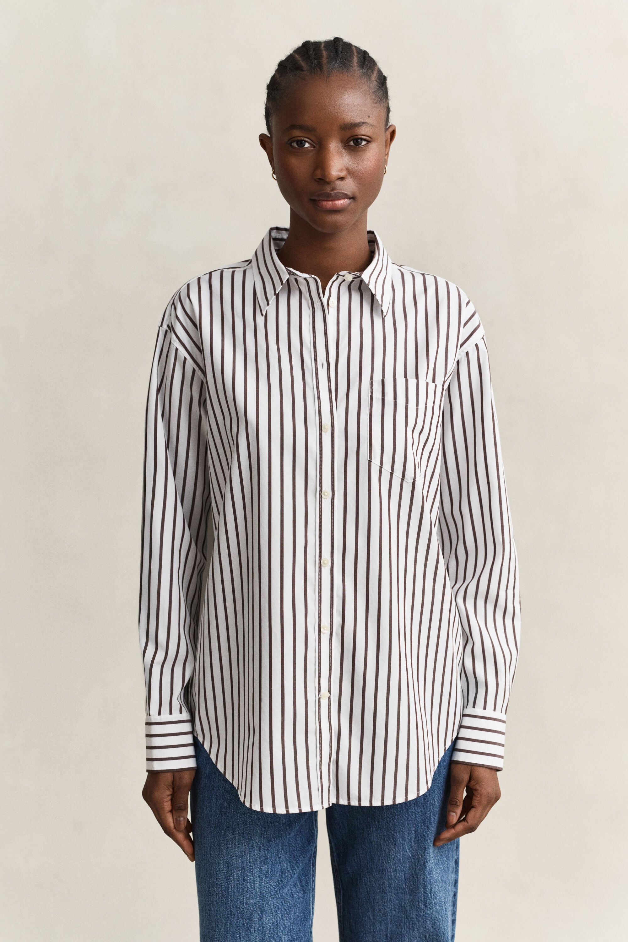 Chemise classique coupe décontractée en popeline à rayures