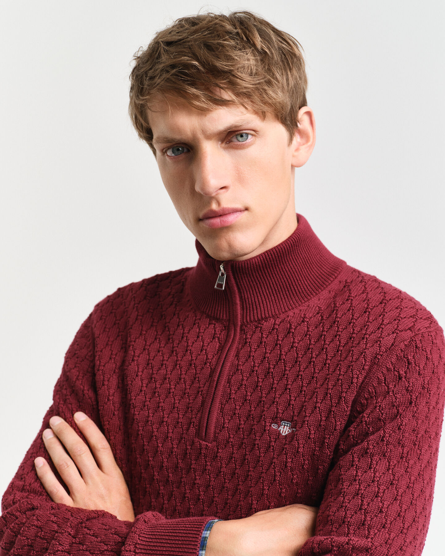 Pull à demi-zip en coton texturé