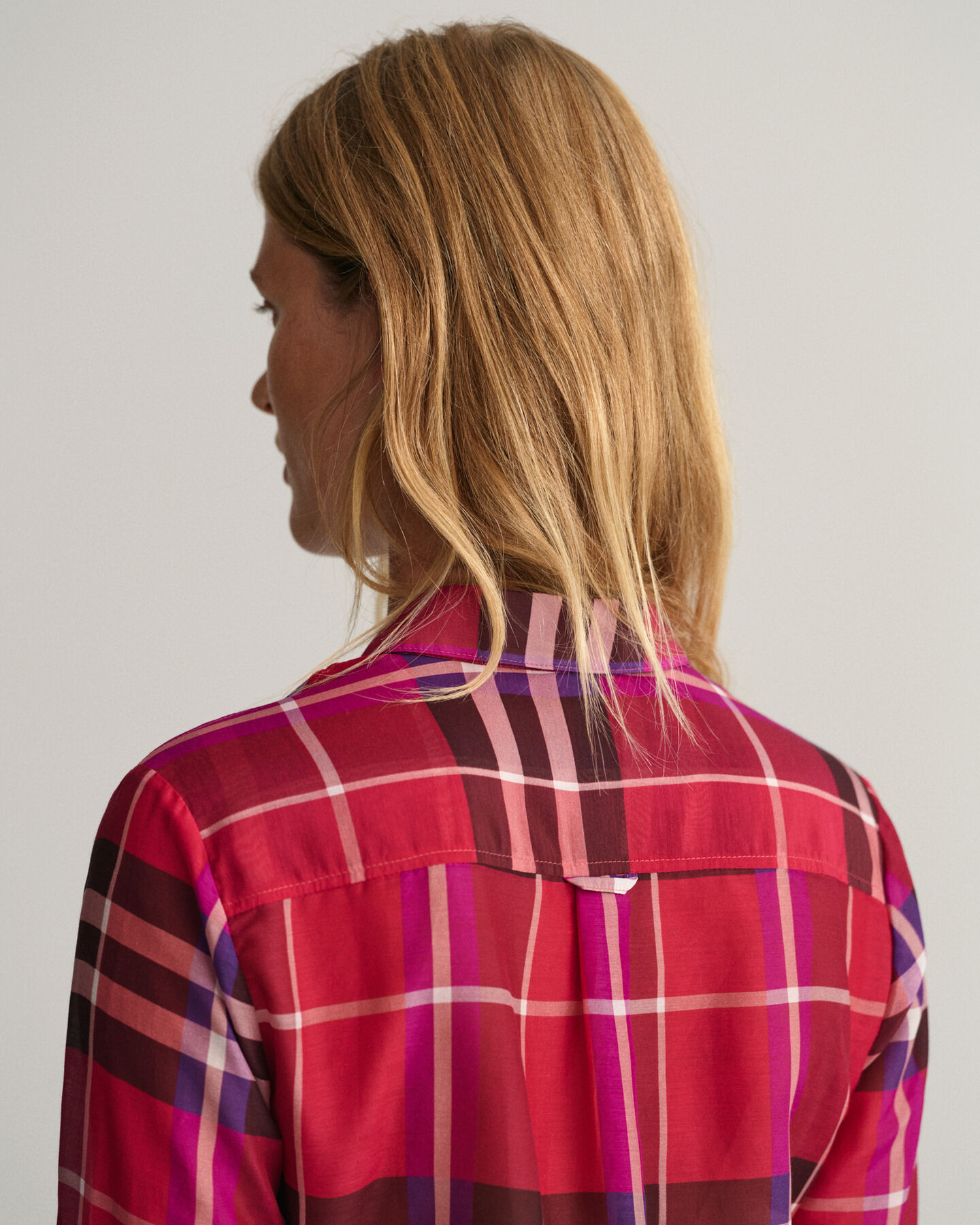 Regular Fit geruit hemd van katoen en zijde