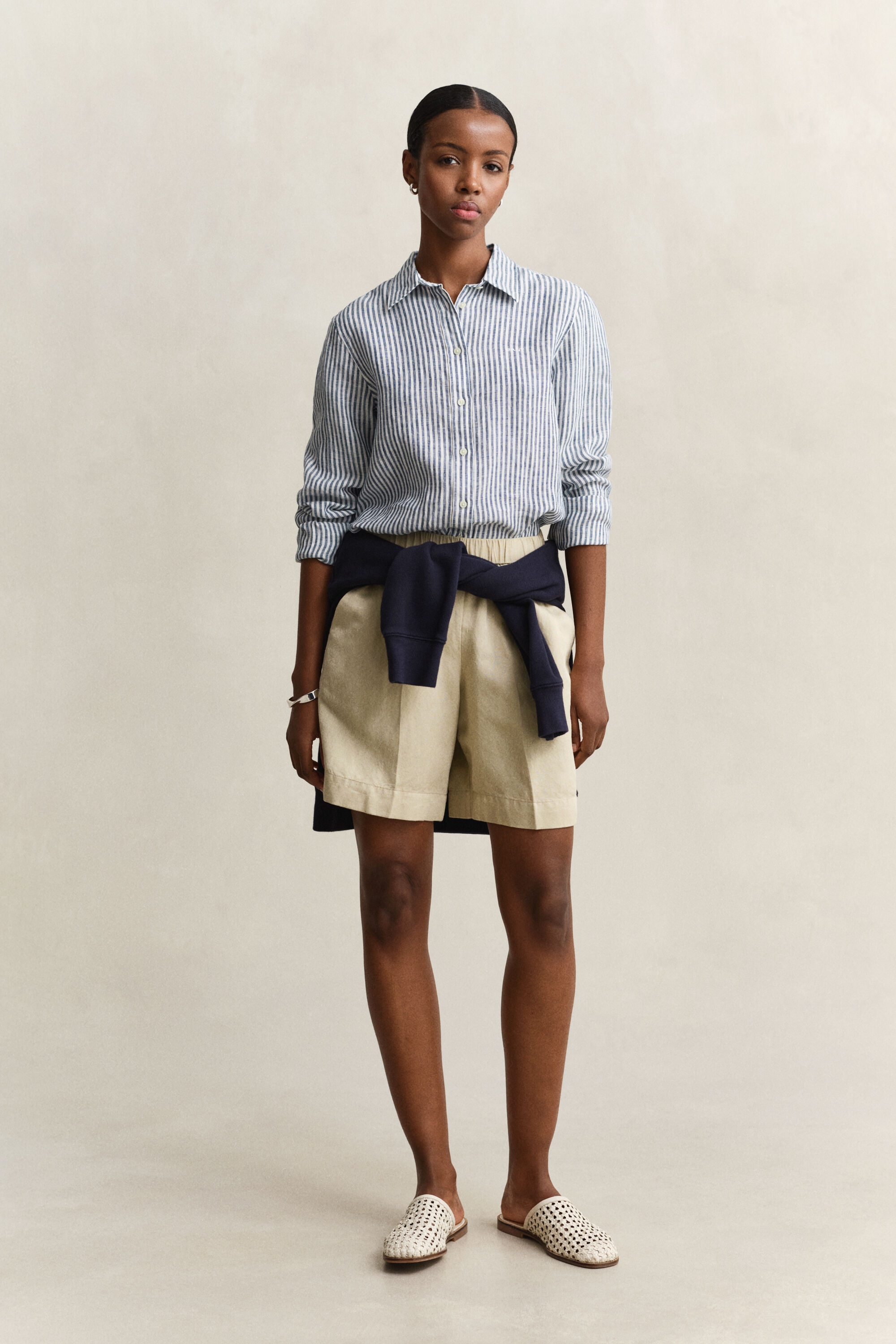 Chemise regular fit en lin à rayures