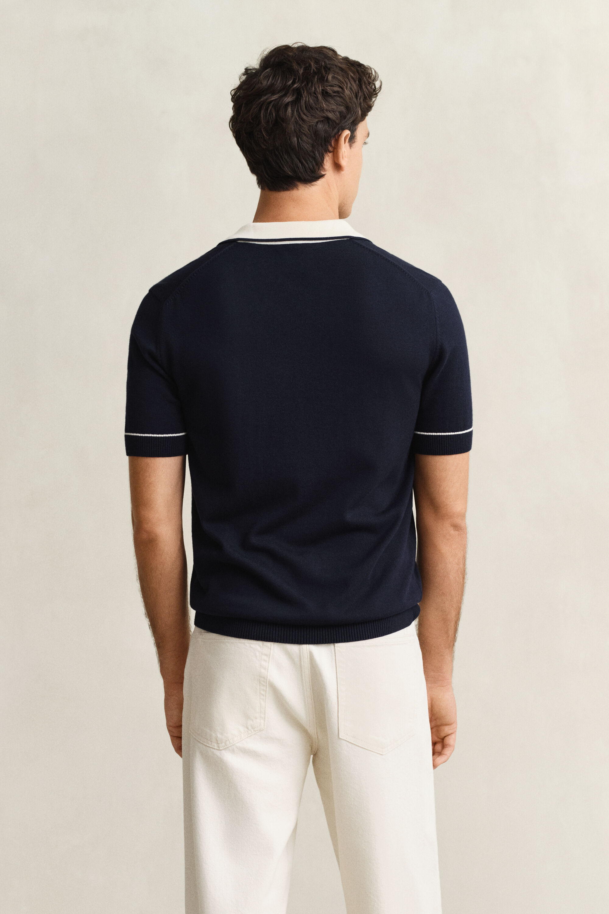 Pull façon polo en coton et modal
