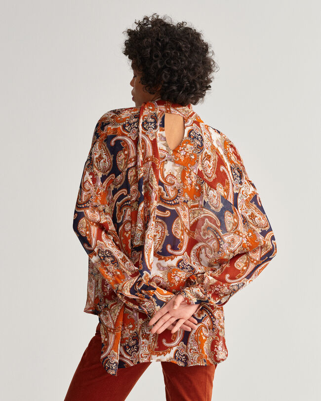 Chemisier &agrave; n&oelig;ud lavalli&egrave;re avec motif cachemire