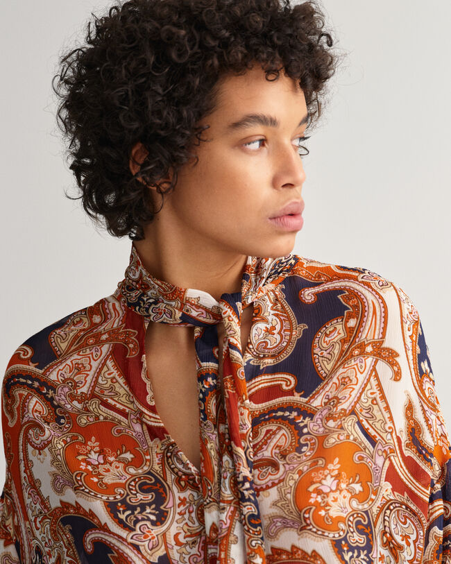 Chemisier &agrave; n&oelig;ud lavalli&egrave;re avec motif cachemire