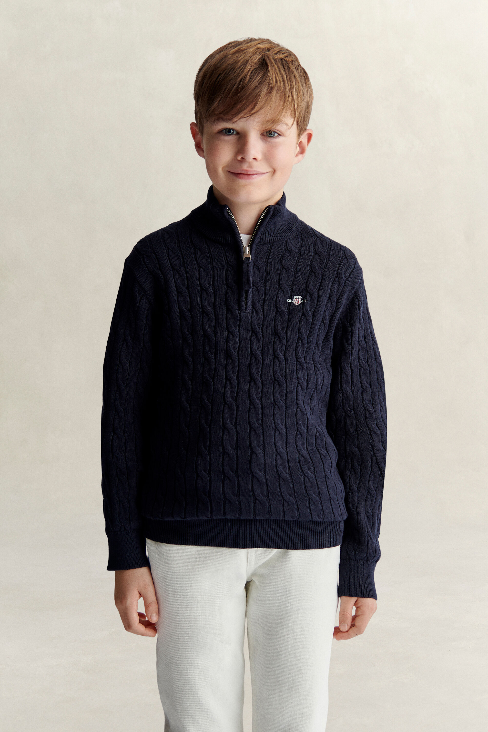 Pull à demi-zip en maille torsadée avec écusson pour Ado Garçon