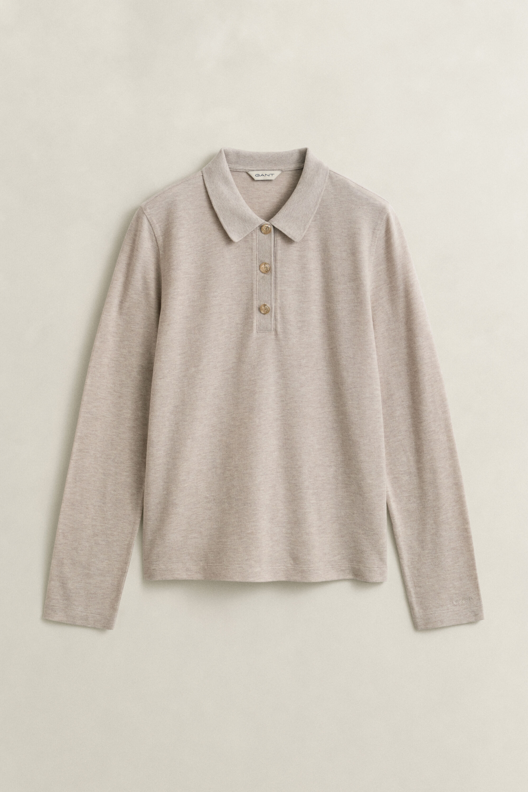 Piqué polotop met lange mouwen