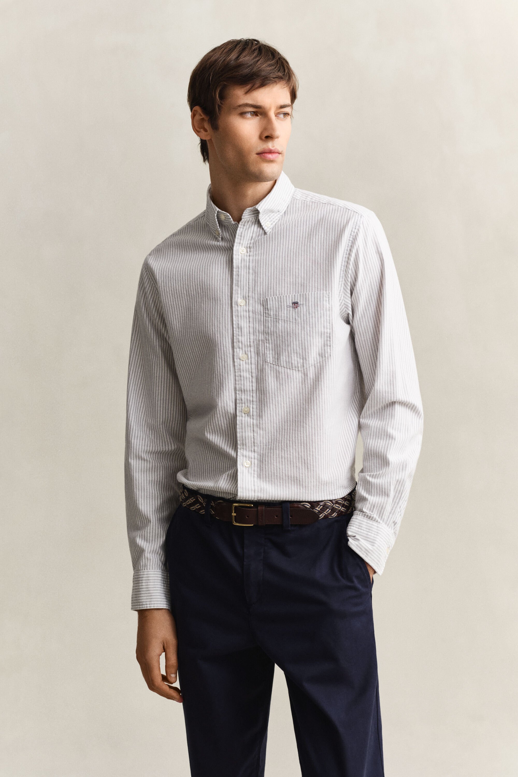 Chemise en coton Oxford classique à rayures Banker