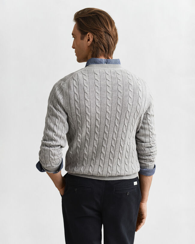 Katoenen gebreide kabeltrui met ronde hals