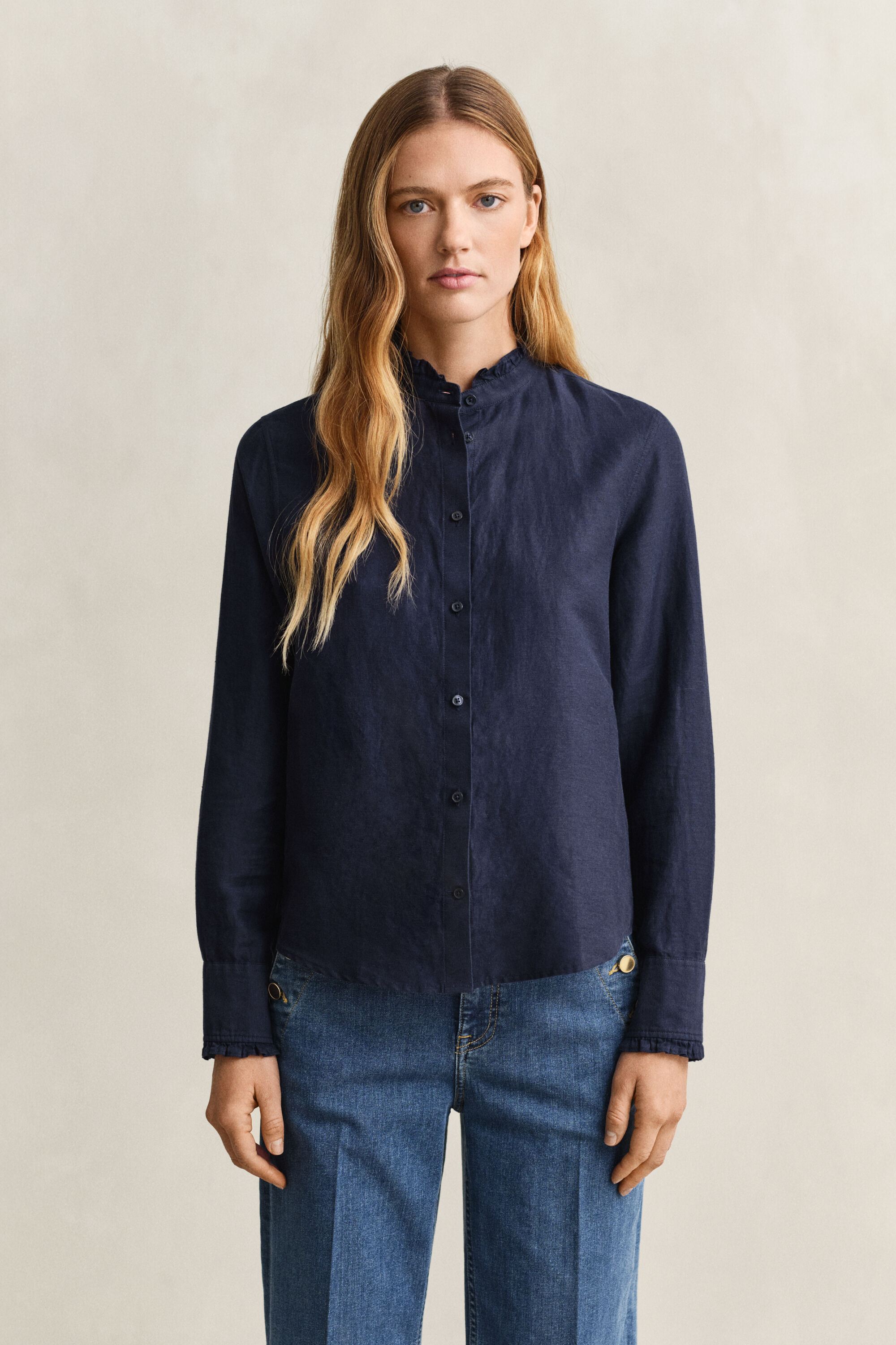 Blouse met ruches van linnenmix
