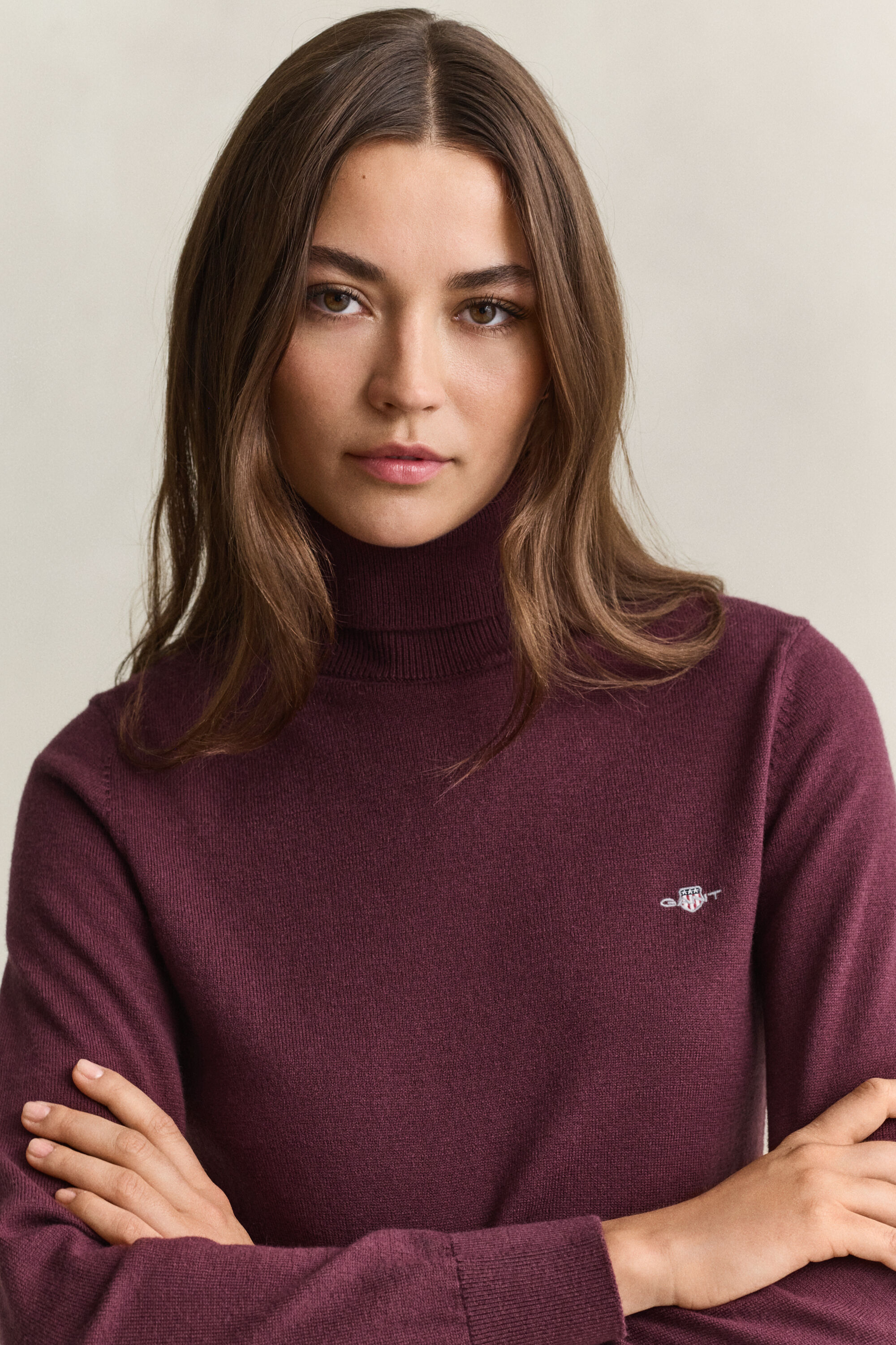 Pull col roulé en laine et coton