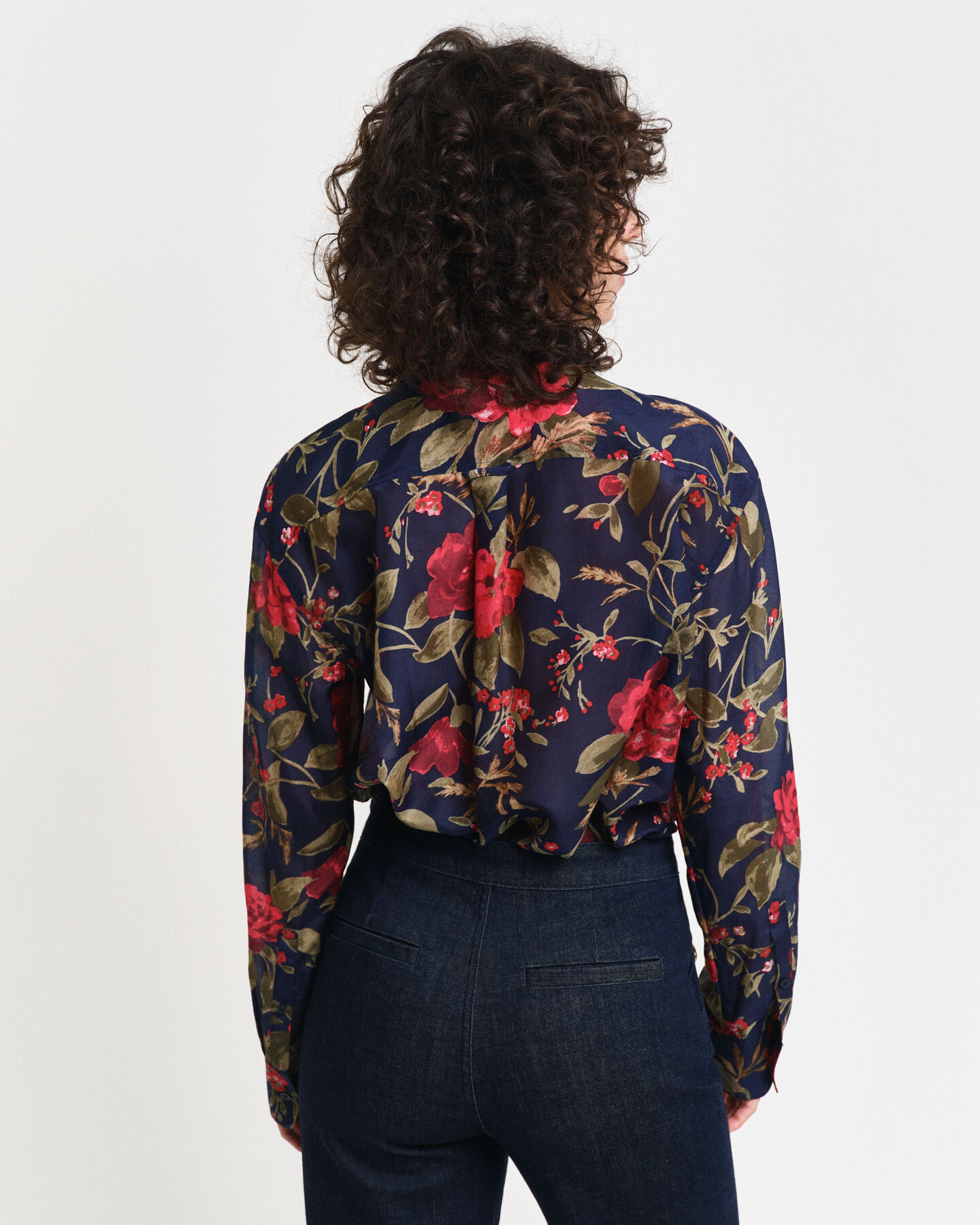 Chemise relaxed fit en coton et soie avec roses imprim&eacute;es