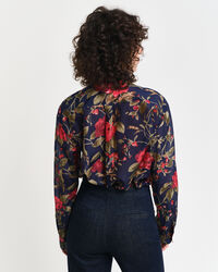 Chemise relaxed fit en coton et soie avec roses imprim&eacute;es