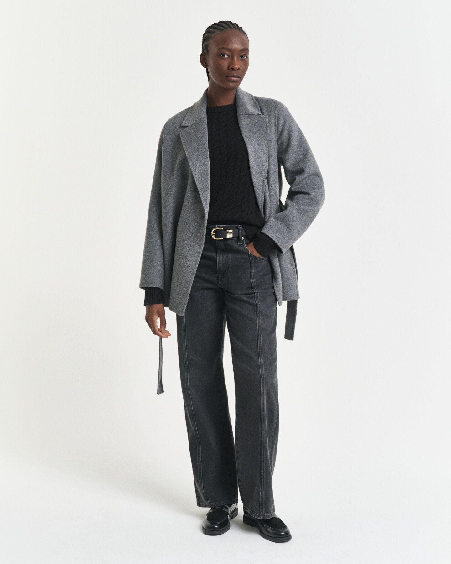 Gebreide kabeltrui met ronde hals van kasjmier