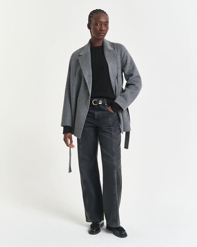 Gebreide kabeltrui met ronde hals van kasjmier