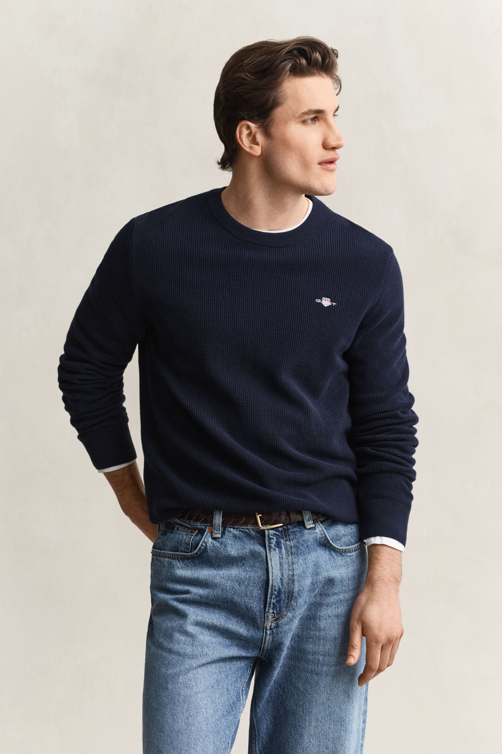 Katoenen Textured sweater met ronde hals