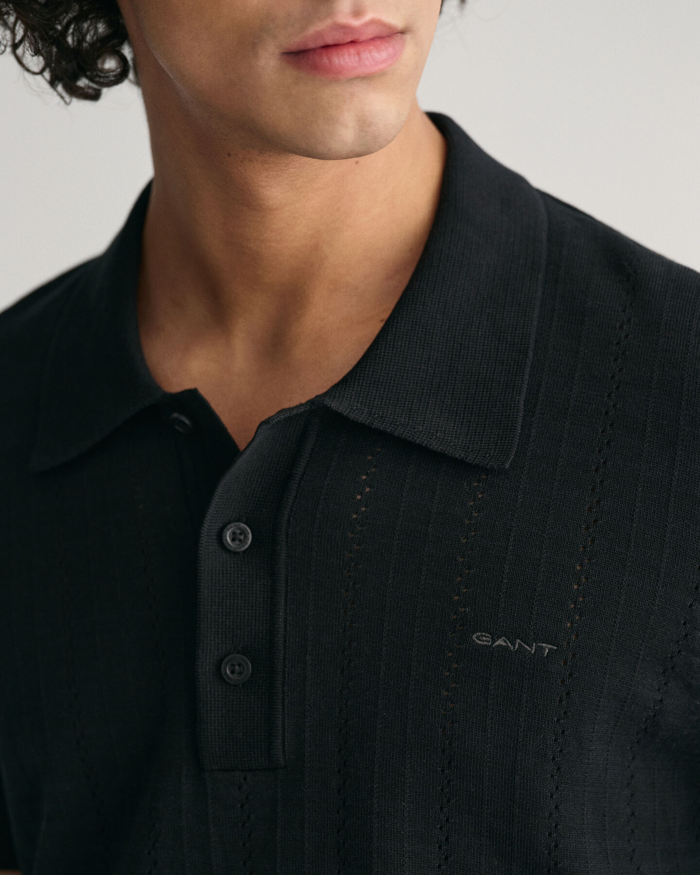 Polosweater met pointelletextuur