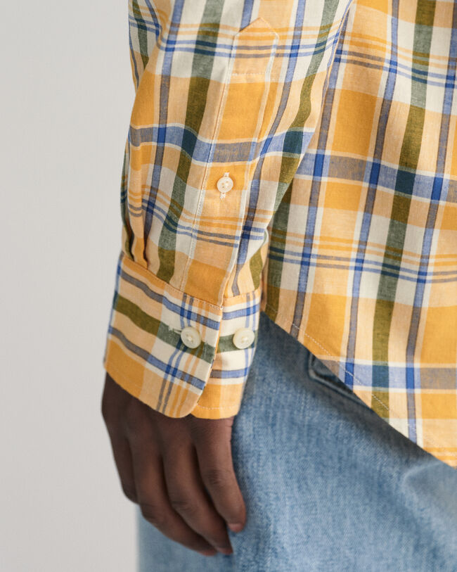 Regular Fit geruit hemd van katoen en linnen