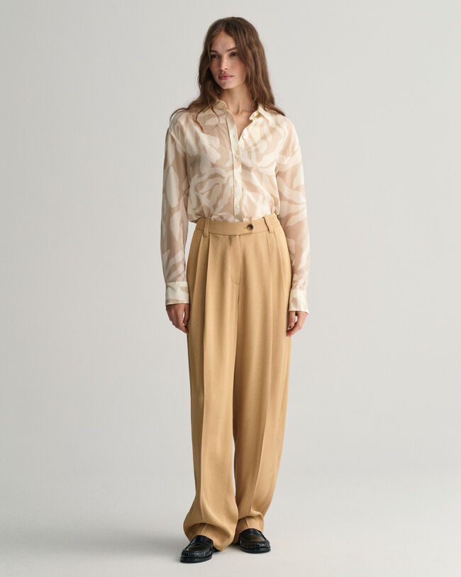 Chemise relaxed fit en coton et soie Palm Print